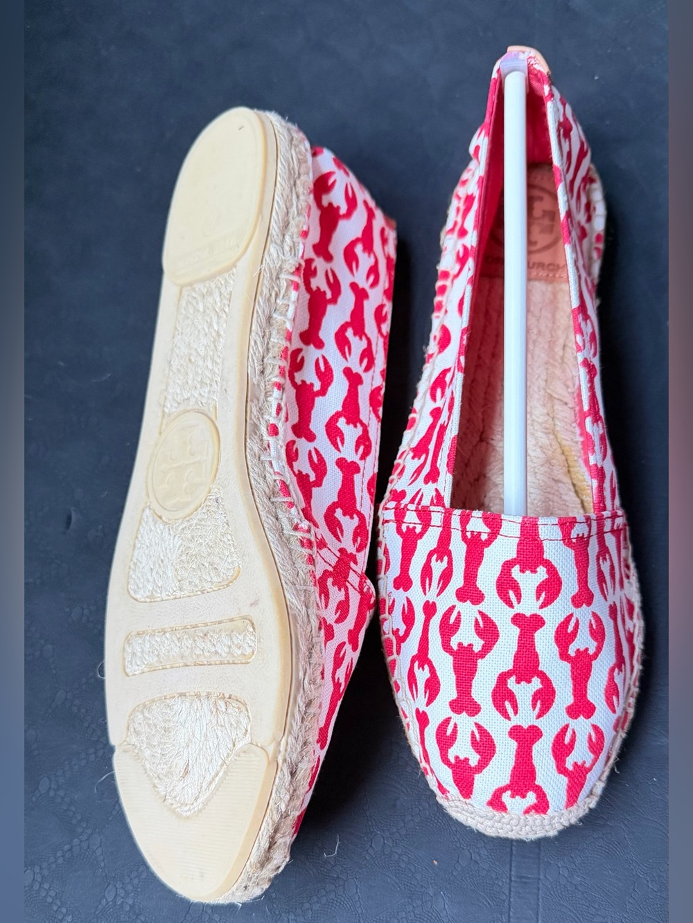 Tory Burch Navajo Red Lobster Canvas Espadrille Flats